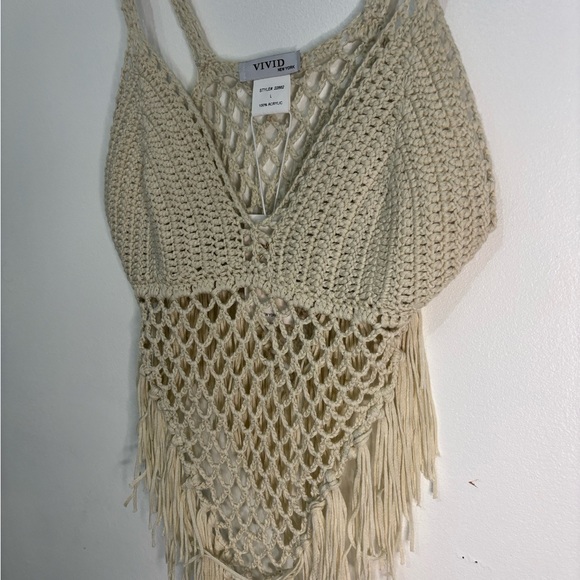 Vivid Cream Crochet Fringe Top, Boho, Western, Festival - Picture 2 of 12